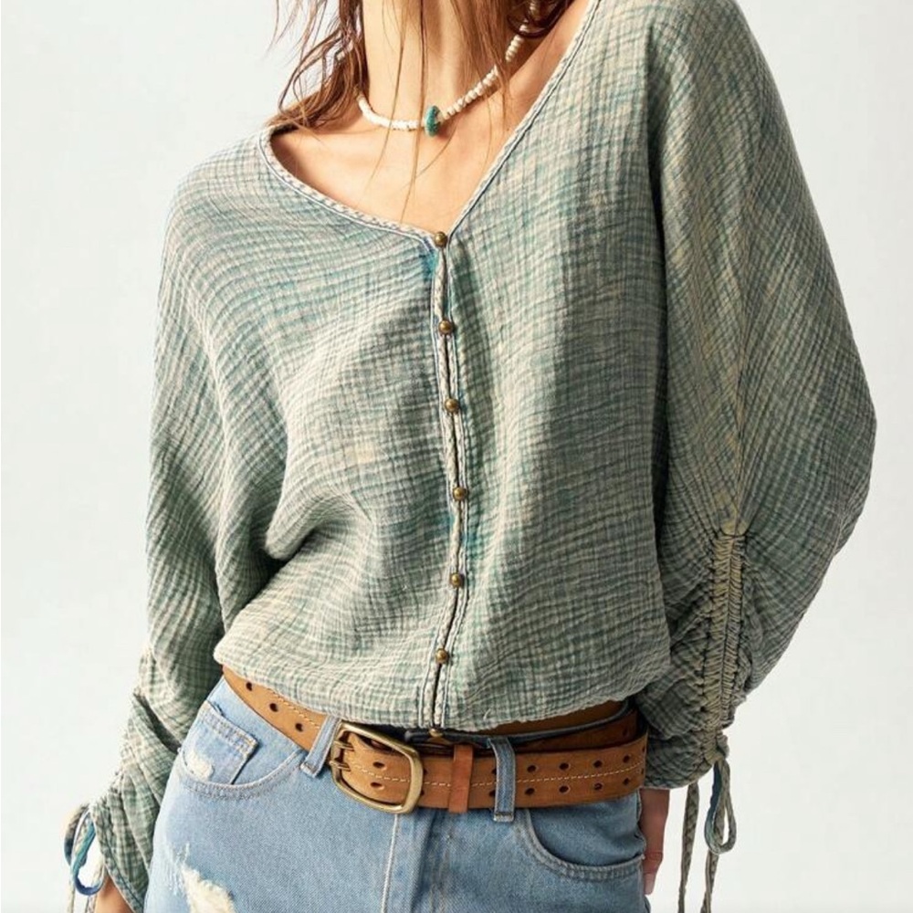 Bohemela Women’s Casual Solid Loose Woven Button Up Top Large